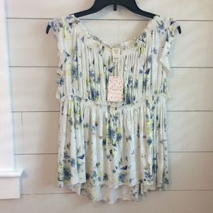 Free People top off shoulder floral blouse